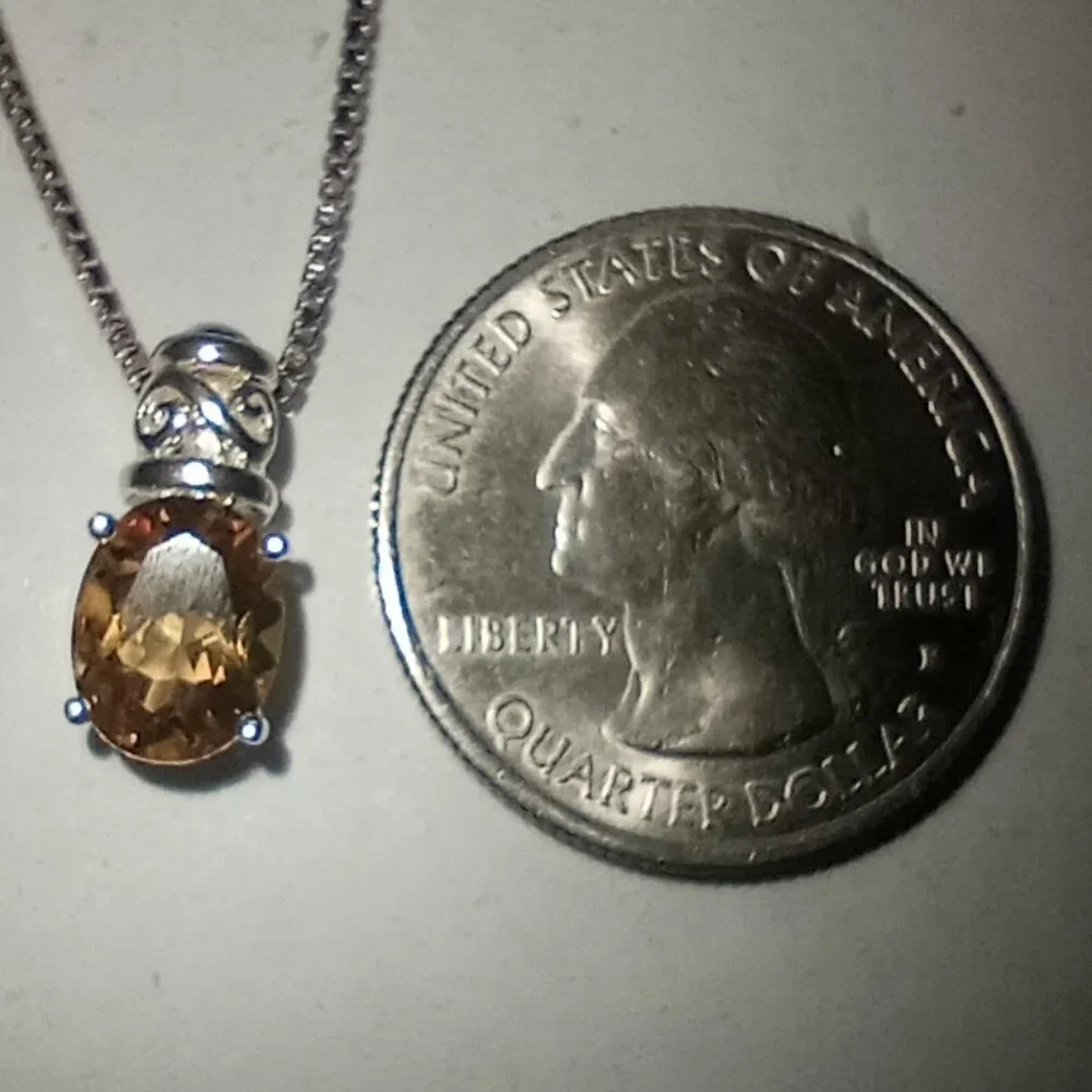 Oval 1.75-Carat Citrine Necklace in Sterling Silver with Chain - Picture 2 of 6